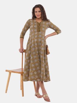 The Mom Store - Bhumi Floral Print Maternity And Nursing Kurta Dress - Yellow
