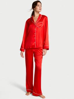 Victoria's Secret - Glazed Satin Heart Long Nightsuit Red