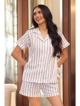 NAP STORY - Grey Stripe Half Sleeve Shirt and Shorts
