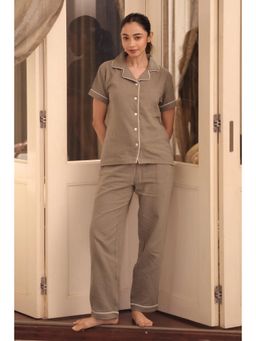 NAP STORY - Olive Green Muslin Half Sleeve Shirt and Pyjama