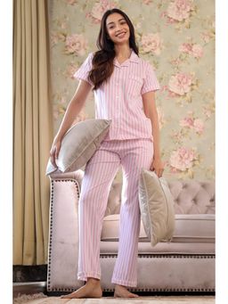 NAP STORY - Bubblegum Stripe Half Sleeve Shirt and Pyjama Pink