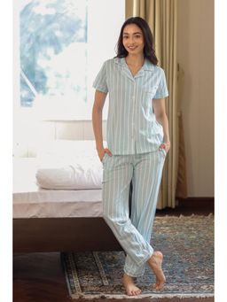 NAP STORY - Aqua Stripe Half Sleeve Shirt and Pyjama