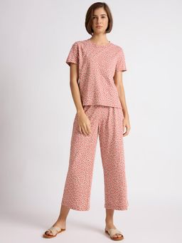 Chemistry - Ditsy Printed Cotton Jersey Nightsuit Pink