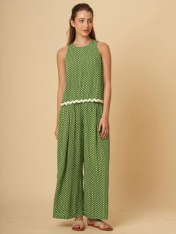 Chemistry - Crinkle Viscose Polka Dot Nightsuit Green