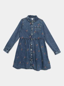 Tommy Hilfiger - Blue Girls Cotton Spread Collar A-Line Dress