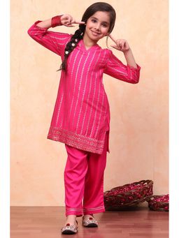 Biba - Girls Pink Kurta with Palazzo Set