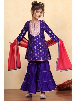 Biba - Girls Purple Kurta with Sharara and Dupatta Set