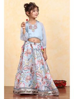 Biba - Girls Blue Blouse with Lehenga Set