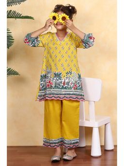 Biba - Girls Yellow Kurta with Palazzo Set