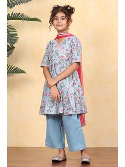 Biba - Girls Blue Kurta with Palazzo and Dupatta Set