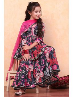 Biba - Girls Teal Kurta with Sharara and Dupatta Set