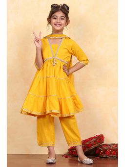 Biba - Girls Yellow Kurta with Pant and Dupatta Set