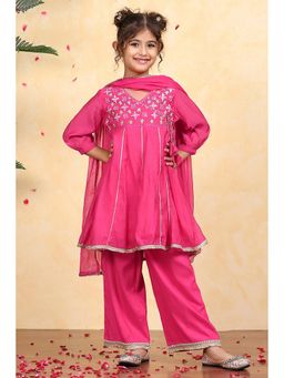 Biba - Girls Pink Kurta with Pant and Dupatta Set
