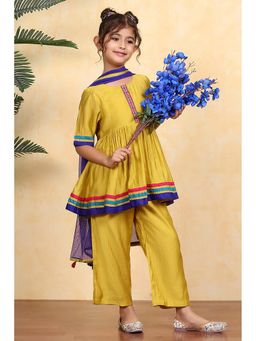 Biba - Girls Green Kurta with Pant and Dupatta Set