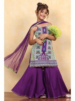 Biba - Girls Purple Kurta with Sharara and Dupatta Set