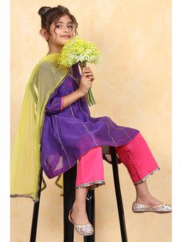 Biba - Girls Purple Kurta with Pant and Dupatta Set