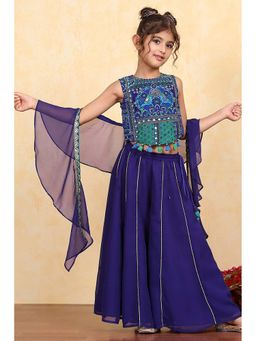 Biba - Girls Blue Kurta with Palazzo and Dupatta Set