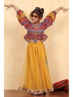 Biba - Girls Yellow Blouse with Lehenga and Dupatta Set