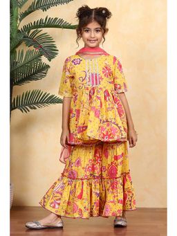 Biba - Girls Yellow Kurta with Sharara and Dupatta Set