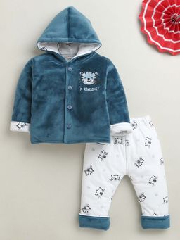 Bumzee - Navy and White Baby Boys Full Sleeves Cotton Blend Winter Wear Set