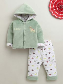 Bumzee - Green and White Baby Boys Full Sleeves Cotton Blend Winter Wear Set