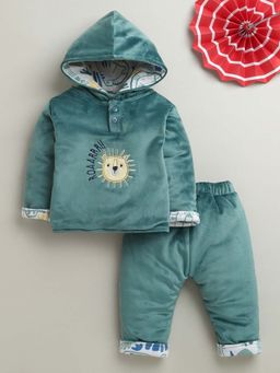 Bumzee - Teal Green Boys Full Sleeves Cotton Blend Winter Wear Set