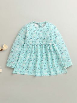 Bumzee - Aqua Blue Girls Full Sleeves Poly Blend Frock / Dress