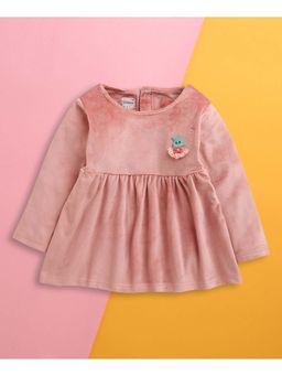 Bumzee - Peach Girls Full Sleeves Poly Blend Frock / Dress