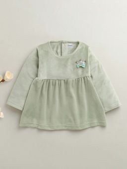 Bumzee - Green Girls Full Sleeves Poly Blend Frock / Dress
