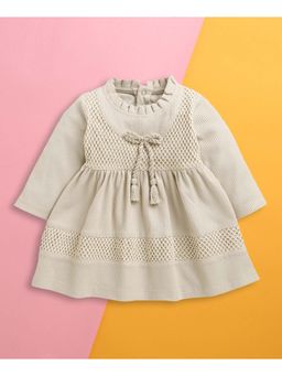Bumzee - Beige Girls Full Sleeves Cotton Frock / Dress
