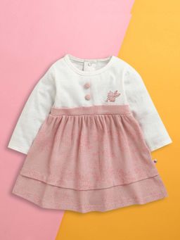 Bumzee - Onion Pink and White Girls Full Sleeves Cotton Frock / Dress