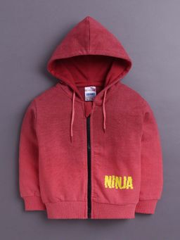 Bumzee - Coral Boys Full Sleeves Cotton Hooded Zipper Sweatshirt