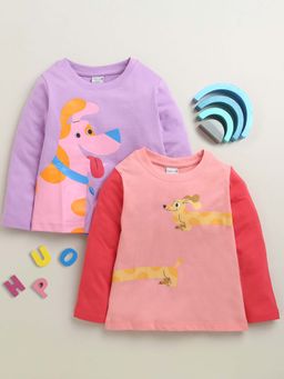 Bumzee - Pink and Lavender Girls Full Sleeves Cotton T-Shirts (Pack of 2)