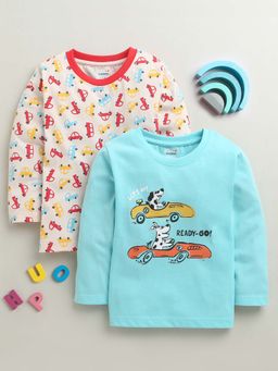 Bumzee - Blue and Peach Boys Full Sleeves Cotton T-Shirts (Pack of 2)