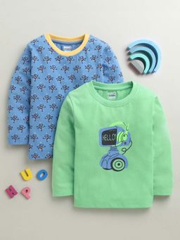 Bumzee - Blue and Green Boys Full Sleeves Cotton T-Shirts (Pack of 2)
