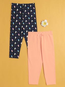 Bumzee - Girls Leggings Peach and Navy (Pack of 2)
