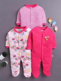 Bumzee - Pink and Baby Pink Baby Girls Full Sleeves Sleepsuit (Pack of 3)