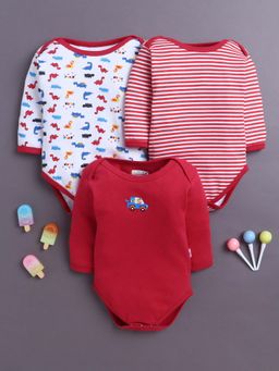 Bumzee - Red and White Baby Boys Full Sleeves Cotton Bodysuit / Onesies (Pack of 3)