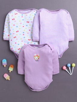 Bumzee - Lavender and White Baby Girls Full Sleeves Cotton Bodysuit / Onesies (Pack of 3)