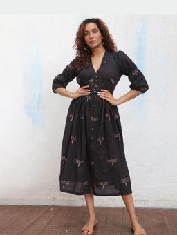 Chidiyaa - Laid Black Hand Block Printed Cotton Dress