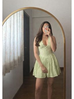 Old Marigold - Kourtney Green Eyelet V-Neck Sleeveless Mini Dress