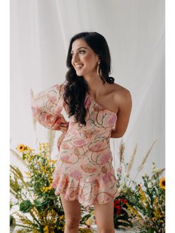 Old Marigold - Lolita Pink Printed Cotton One Shoulder Mini Dress