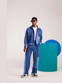 Muvazo - Blue Lycra Colorblock Co-Ord Sets