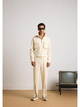 Muvazo - Cream Knitted Solid/Plain Co-Ord Sets