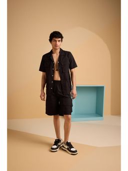 Muvazo - Black Pure Cotton Solid/Plain Co-Ord Sets