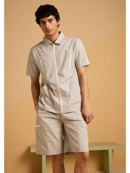 Muvazo - Beige Pure Cotton Solid/Plain Co-Ord Sets