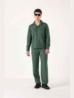 Muvazo - Green Linen Solid/Plain Co-Ord Sets