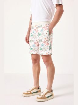 Muvazo - Beige Polyester Relaxed Printed Shorts