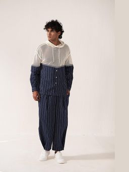 Muvazo - Navy Blue Cotton Stripes Co-Ord Sets