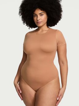 Victoria's Secret - Feather Soft Essentials Short-Sleeve Bodysuit Beige